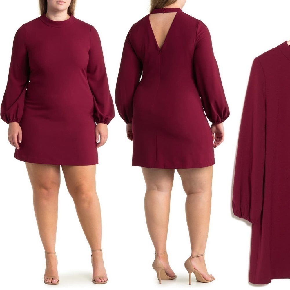 Eliza j mock neck balloon‎ sleeve crepe shift dress NWT